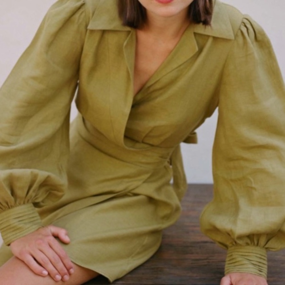 Arkitaip Linen Wrap Dress - Willow Green